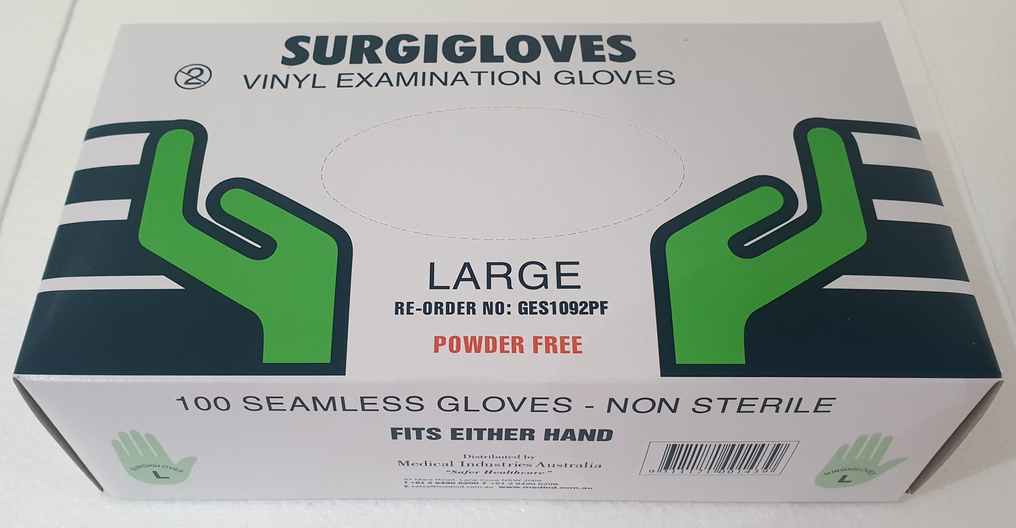 Gloves, Vinyl, Powder Free, Large, Box of 100